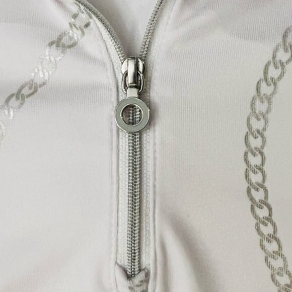 GREG NORMAN PLAY DRY Large Golf Polo Shirt White Silver Chain Link Print Shark - Picture 11 of 14